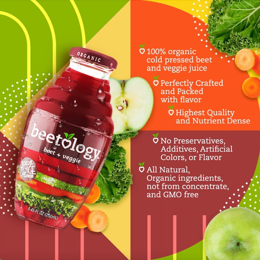 Beetology Organic Beet & Veggie Juice 8.45oz (6 Pack) | 100% Cold Pressed