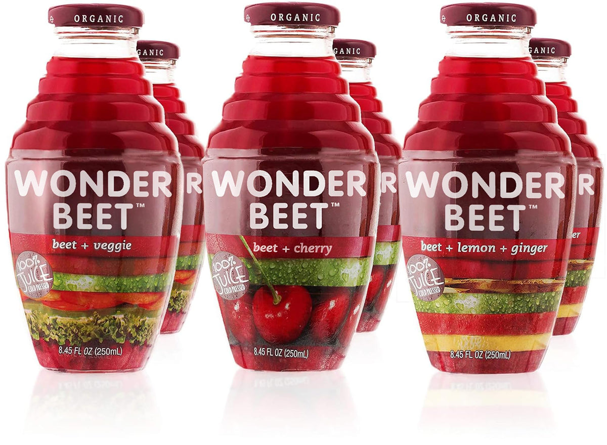 Beetology Organic Beet Juice Variety Pack – 6 Bottles (Beet + Veggie, Beet + Lemon Ginger, Beet + Cherry) | Vegan & Kosher