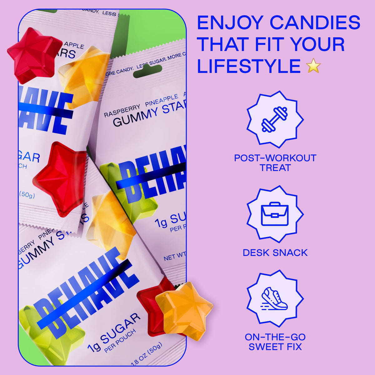 BEHAVE Low Sugar Gummy Candy (Sweet Stars 6-Pack) | Keto, Diabetic-Friendly, High Fiber, Gluten-Free & Non-GMO