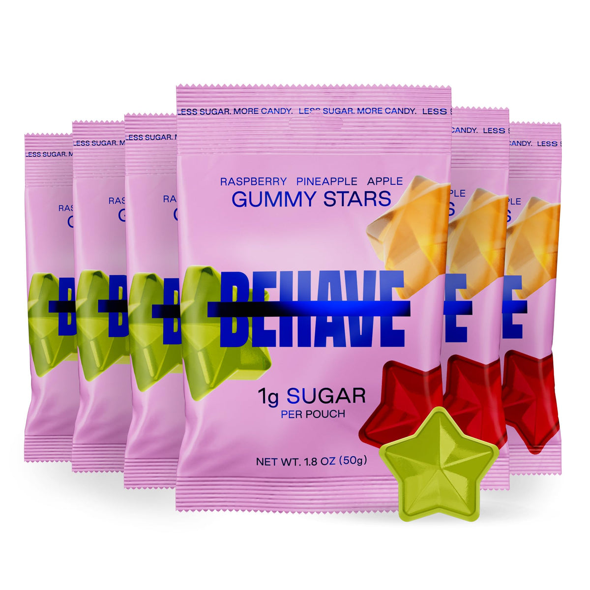 BEHAVE Low Sugar Gummy Candy (Sweet Stars 6-Pack) | Keto, Diabetic-Friendly, High Fiber, Gluten-Free & Non-GMO