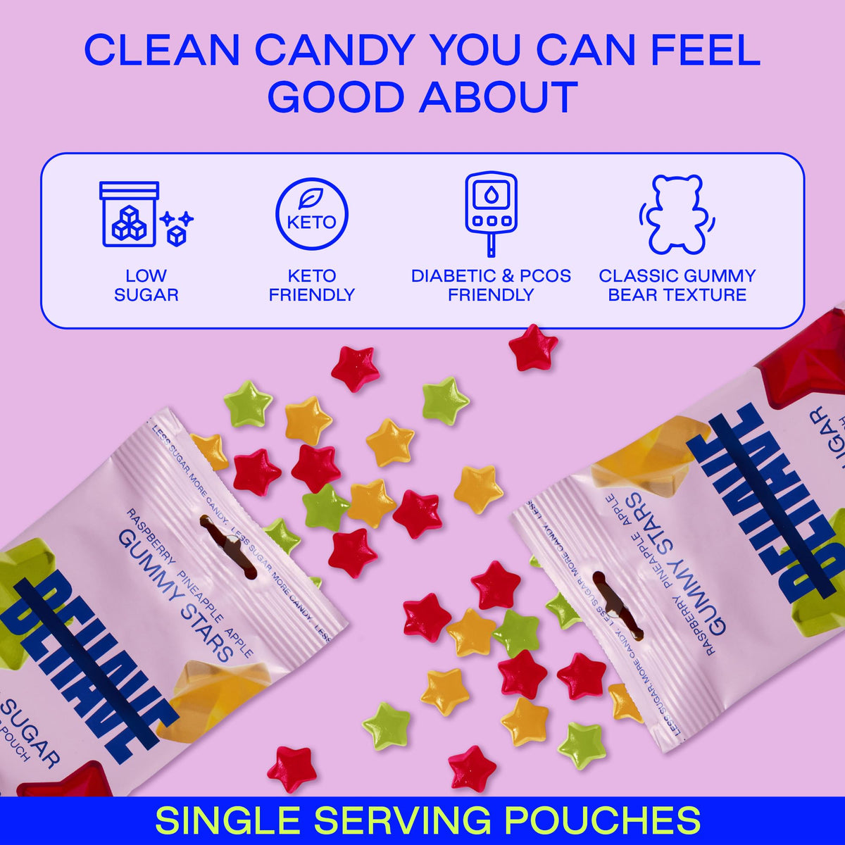 BEHAVE Low Sugar Gummy Candy (Sweet Stars 6-Pack) | Keto, Diabetic-Friendly, High Fiber, Gluten-Free & Non-GMO
