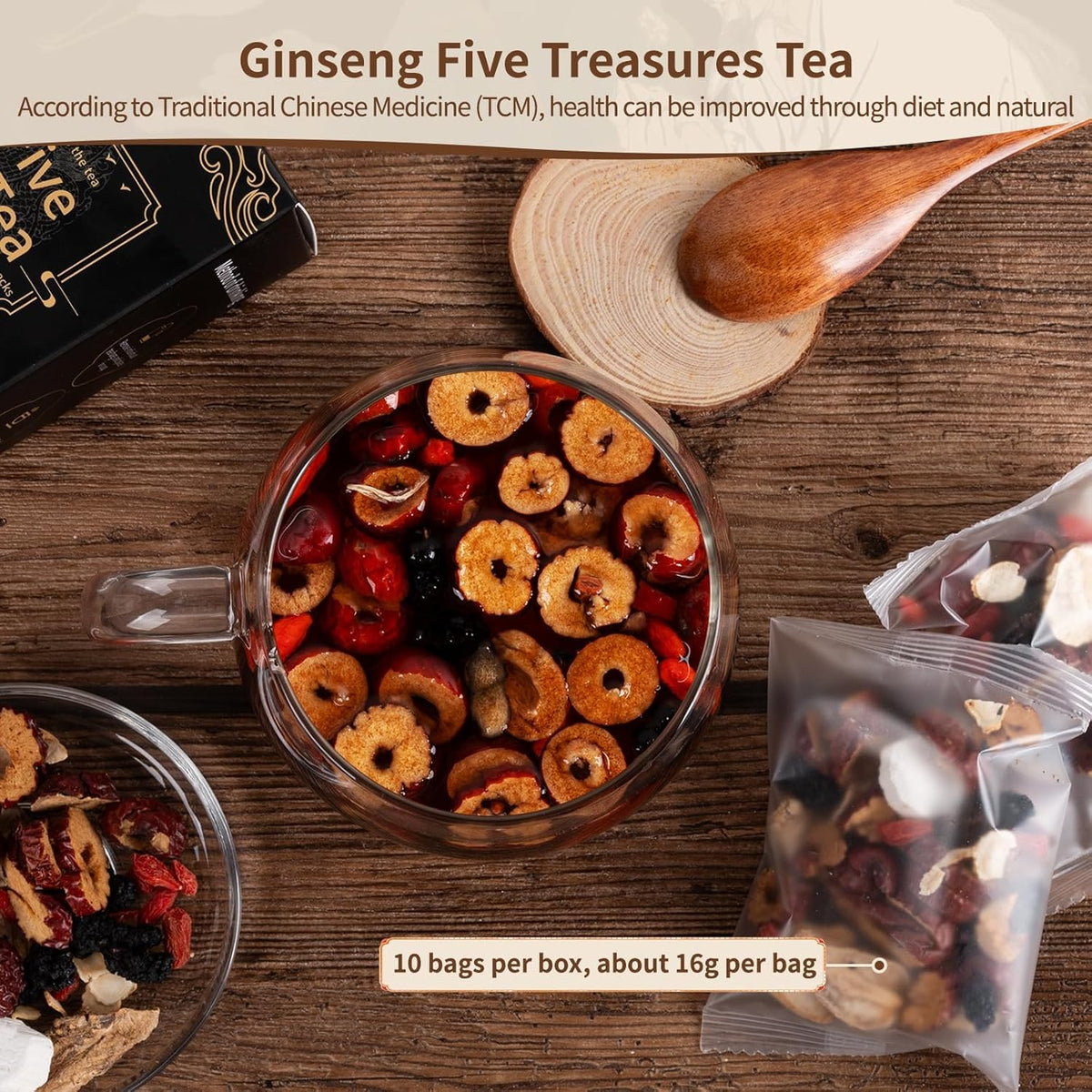 BeleePlanner Ginseng Five Treasures Kidney Tea - 3 Pack (75 Bags) | Traditional Chinese Herbal Detox Tea for Kidney Support