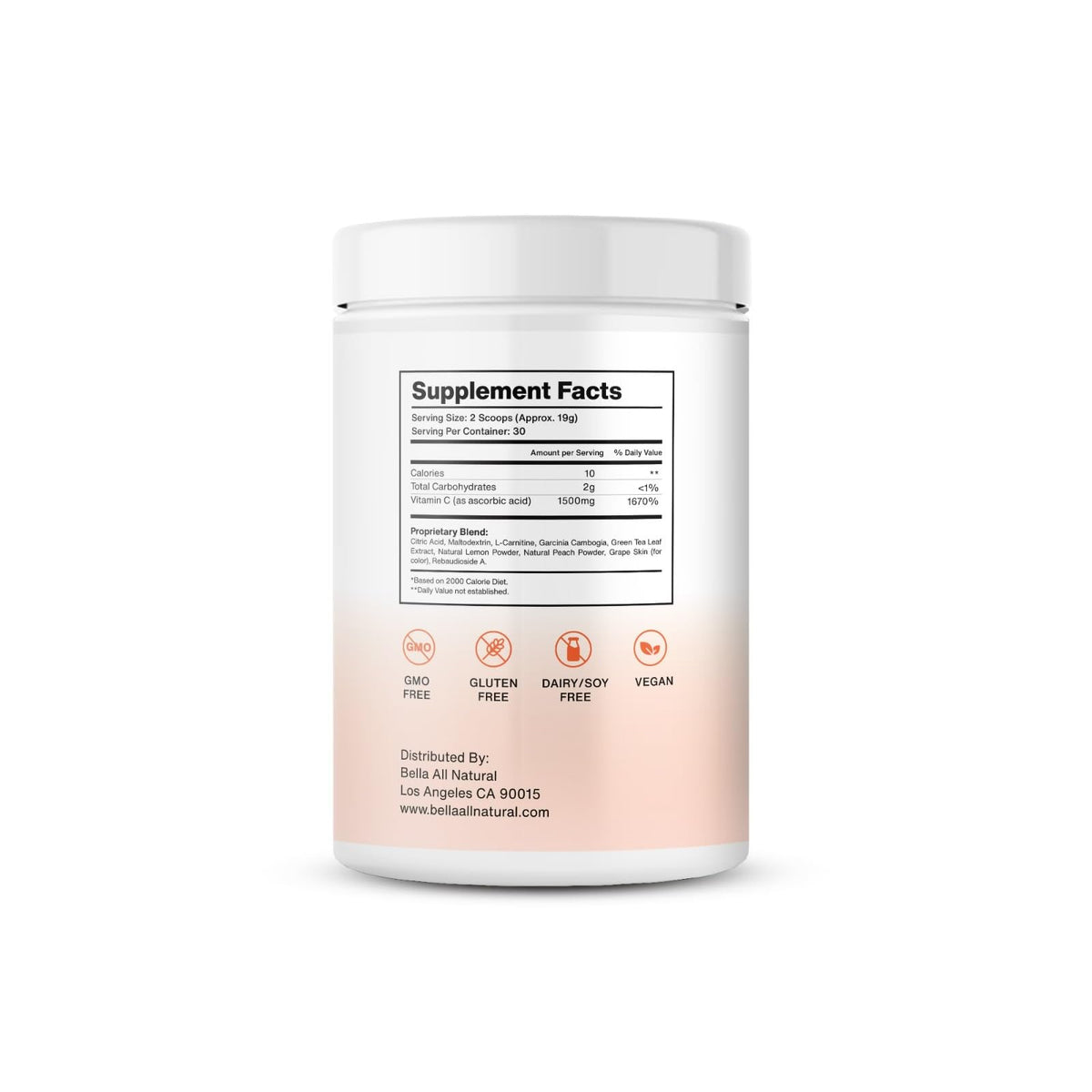 Bella All Natural Skinny Lemonade - Peach Flavor, 560g | Low-Calorie Peach Lemonade