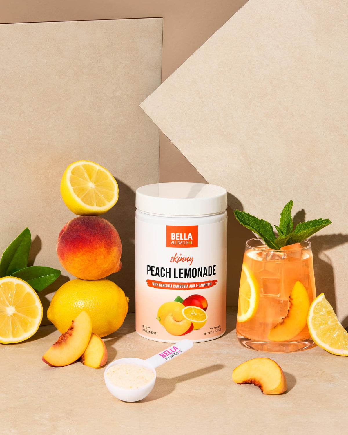 Bella All Natural Skinny Lemonade - Peach Flavor, 560g | Low-Calorie Peach Lemonade
