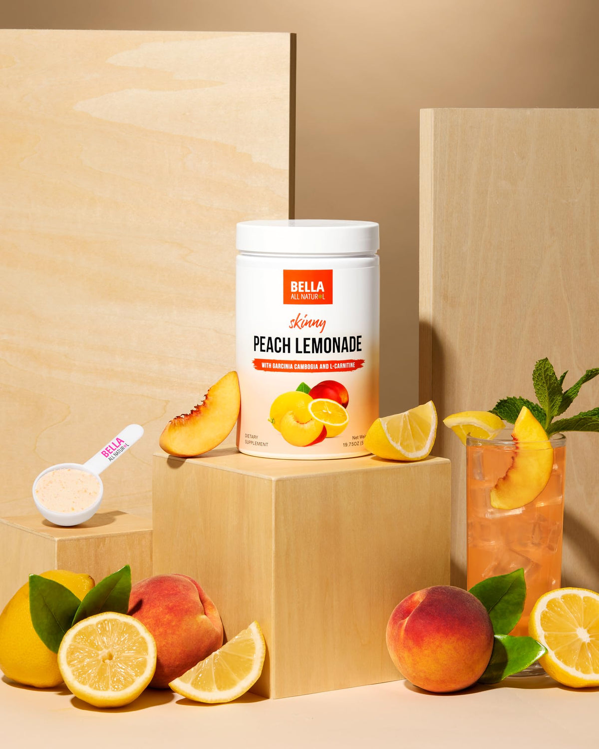Bella All Natural Skinny Lemonade - Peach Flavor, 560g | Low-Calorie Peach Lemonade