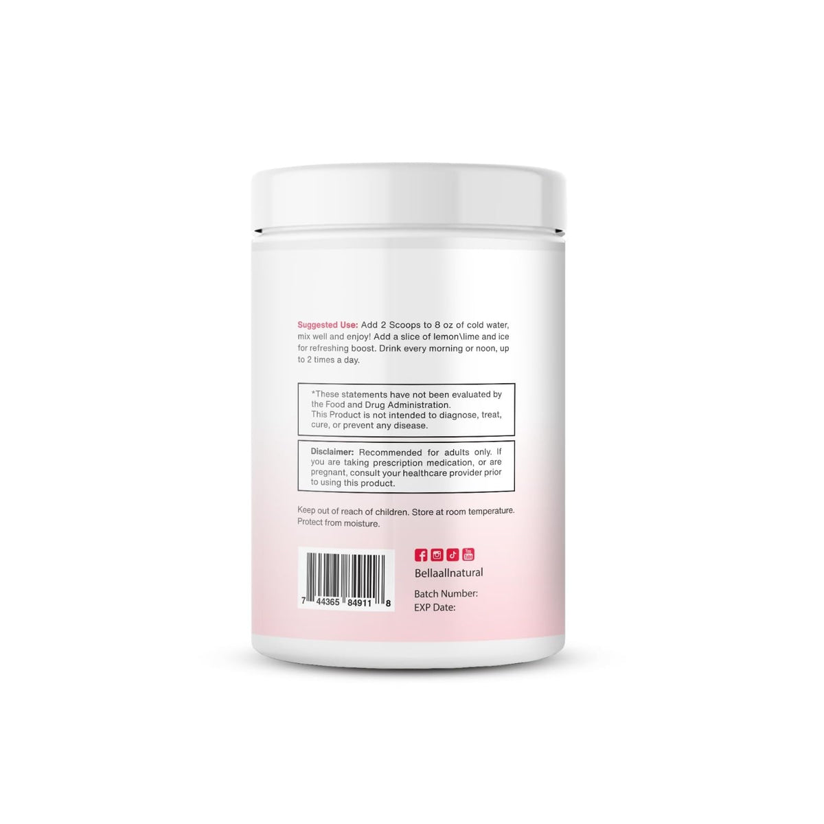 Bella All Natural Skinny Lemonade - Raspberry Flavor, 560g