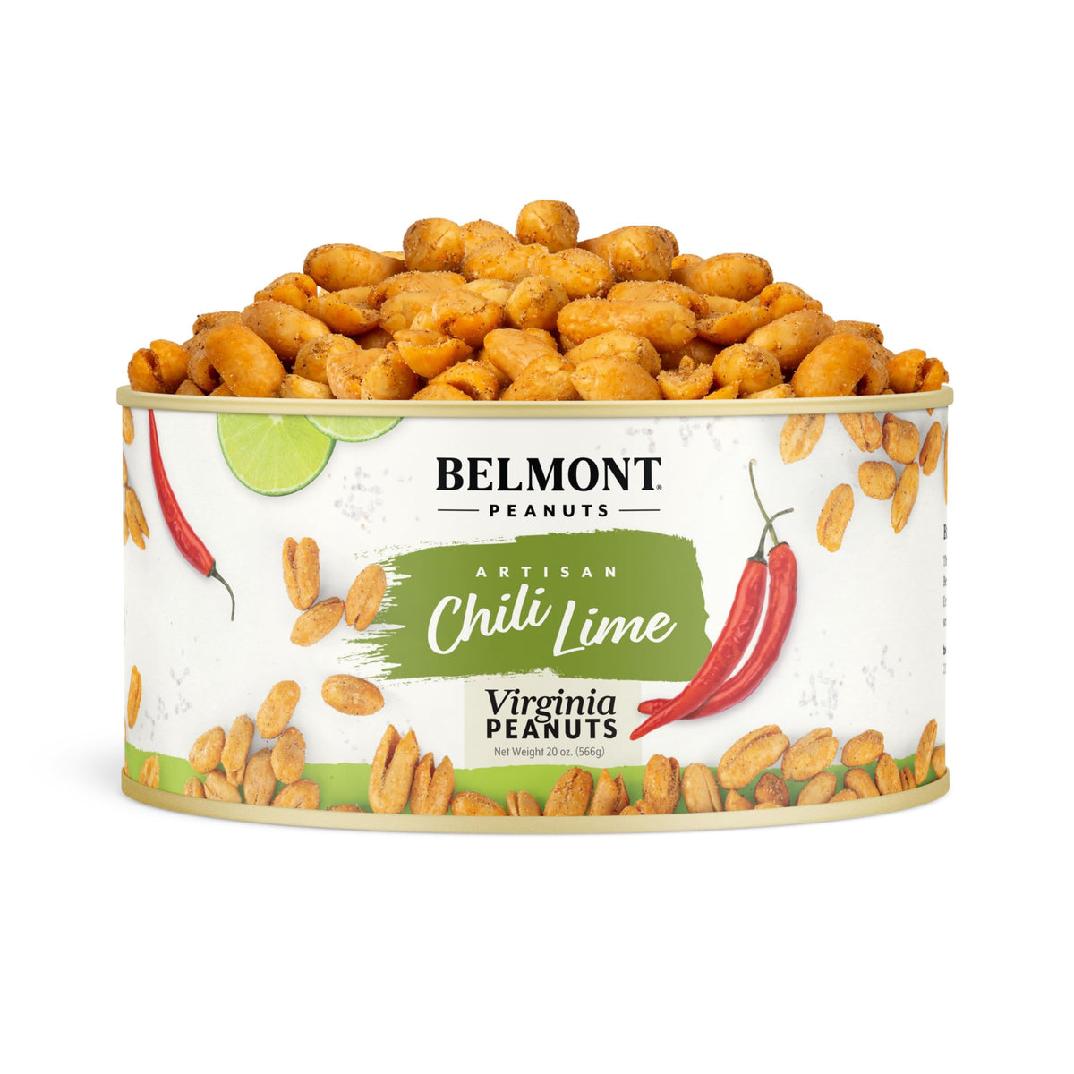 Belmont Peanuts Gourmet Chili Lime Virginia Peanuts, 20 oz – Simple Ingredients, No Preservatives, 7g Protein – Hand Seasoned, Crunchy, Citrusy, Spicy Snack