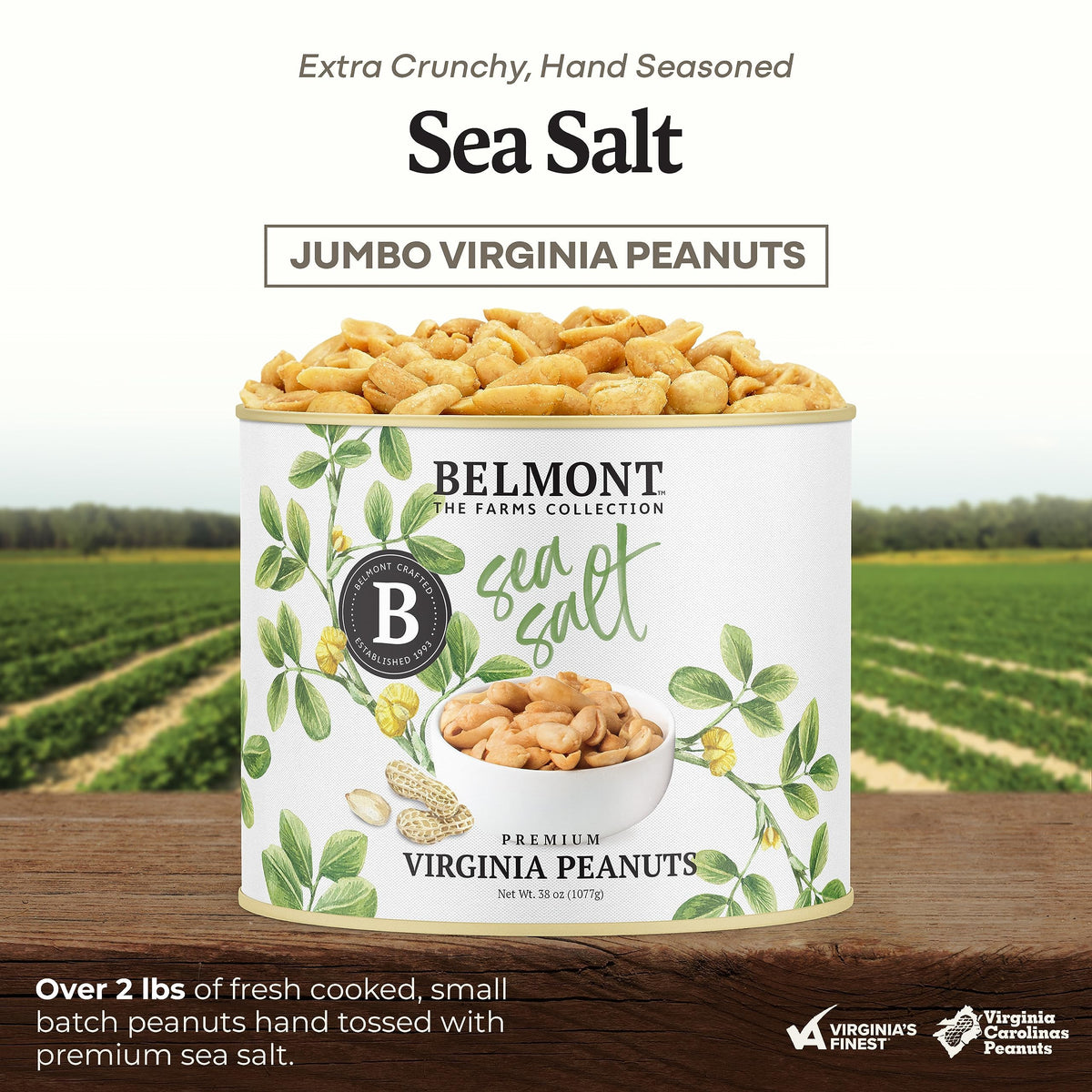 Belmont Peanuts Gourmet Sea-Salted Virginia Peanuts – 25 oz, 3 Ingredients, No Preservatives