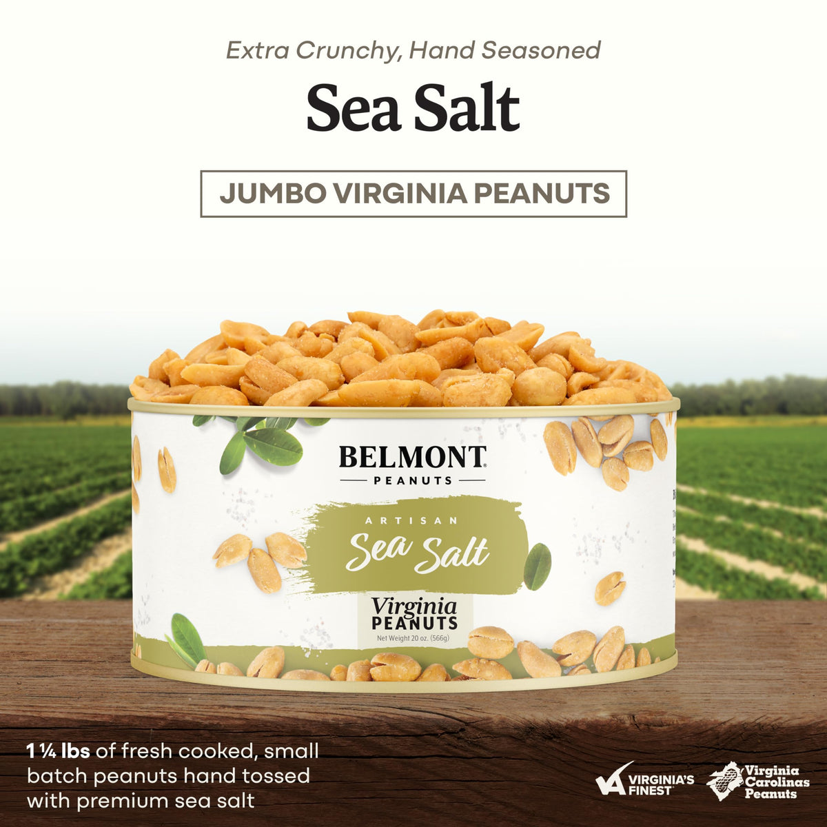 Belmont Peanuts: Gourmet Sea-Salted Virginia Peanuts, 20 oz