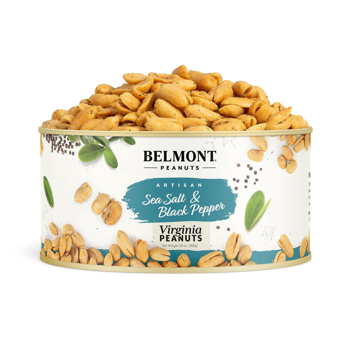 Belmont Peanuts Gourmet Sea Salt & Black Pepper Virginia Peanuts, 20 oz – Hand Seasoned, 7g Protein