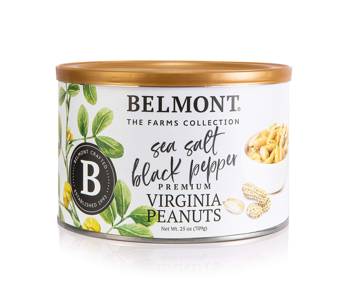 Belmont Peanuts Gourmet Sea Salt & Black Pepper Virginia Peanuts, 25 oz – Hand Seasoned, Four Ingredients, No Preservatives