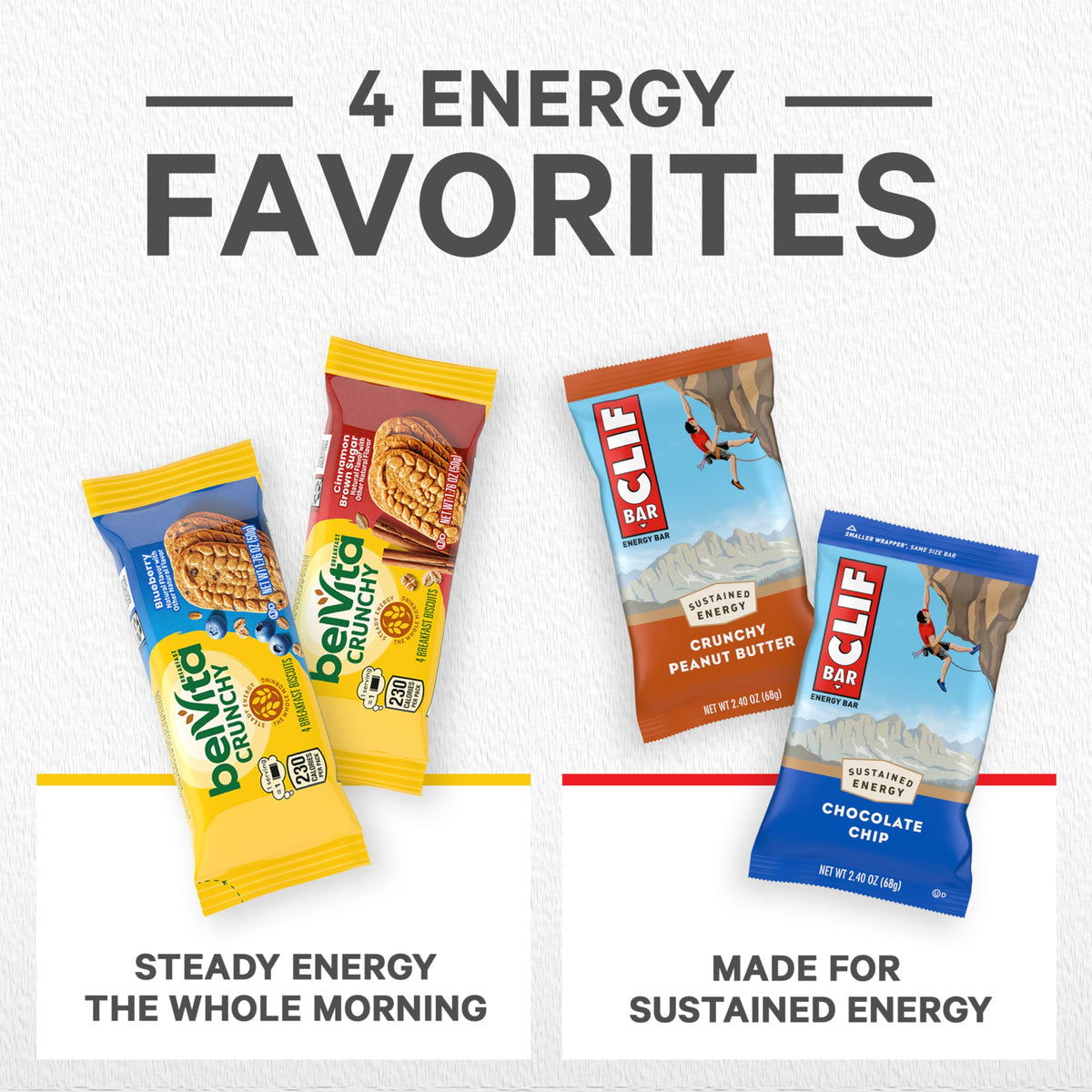 Belvita & CLIF BAR Variety Pack – 30 Count, 4 Flavors