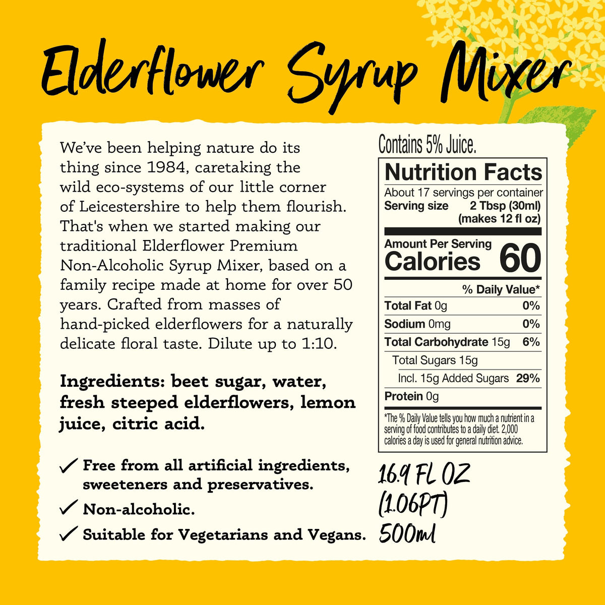 Belvoir Fruit Farms Elderflower Syrup Mixer (500ml) – Pack of 2 | Natural Drink Mix