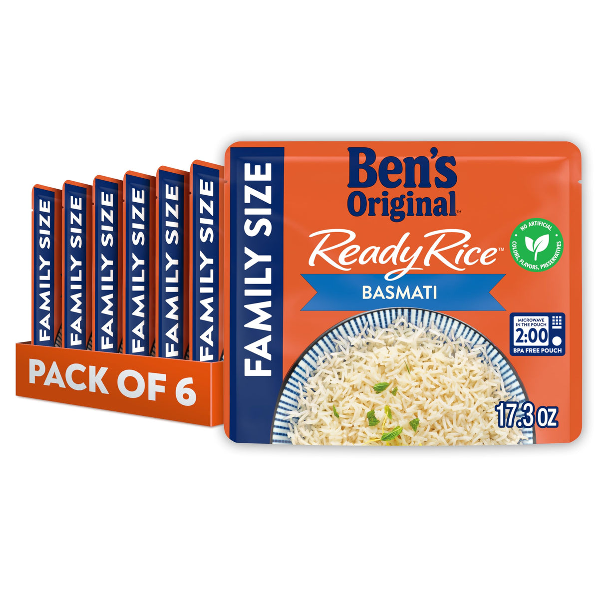 BEN'S ORIGINAL READY RICE Basmati Rice, Family Size (6 x 17.3 oz Pouches) – Easy Microwave Convenience