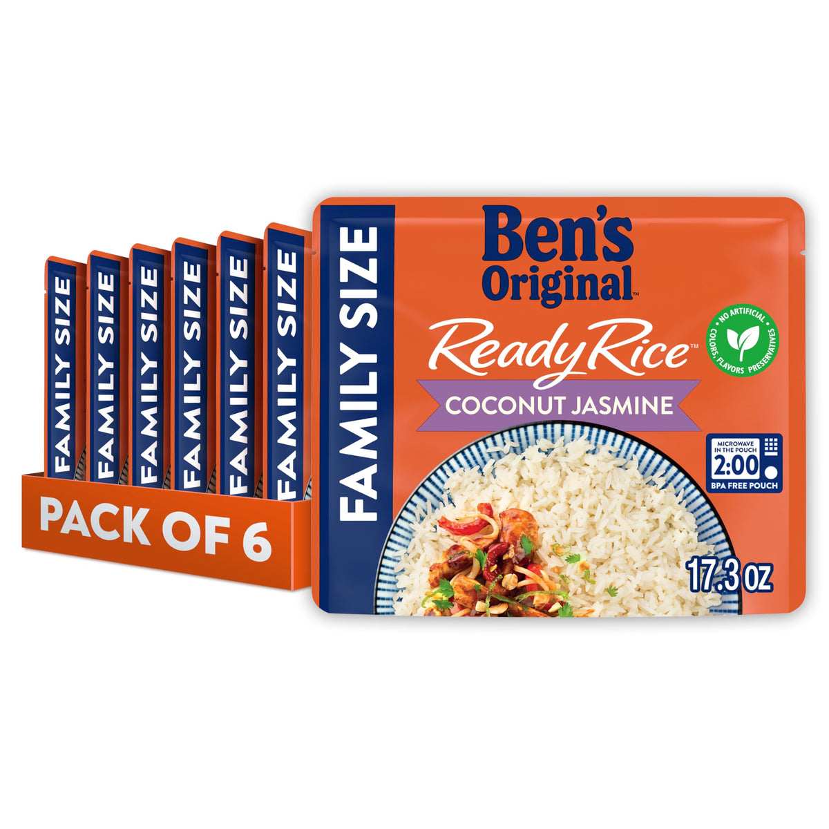 BEN'S ORIGINAL READY RICE Coconut Jasmine Rice – 6-Pack Family Size, 2-Minute Microwave