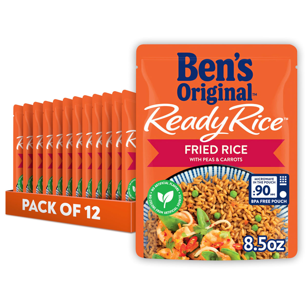 Ben's Original Ready Rice Fried Rice with Peas & Carrots – Microwaveable 8.5 oz Pouch (12-Pack)