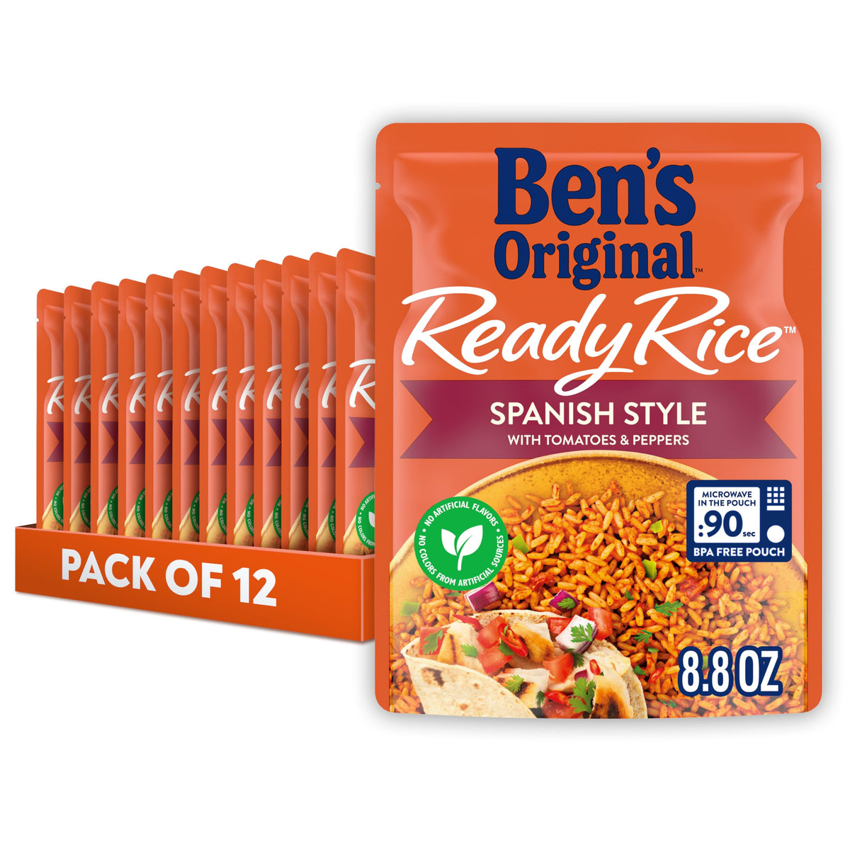 BEN'S ORIGINAL Ready Rice Spanish Style Flavored Rice – 8.8 oz Pouch, Pack of 12