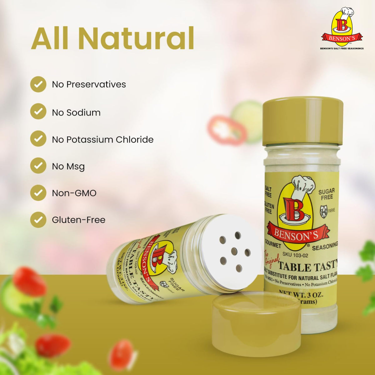 Benson's Table Tasty Salt Substitute — Salt-Free Gourmet Seasoning for Low-Sodium Kitchens | 1 lb