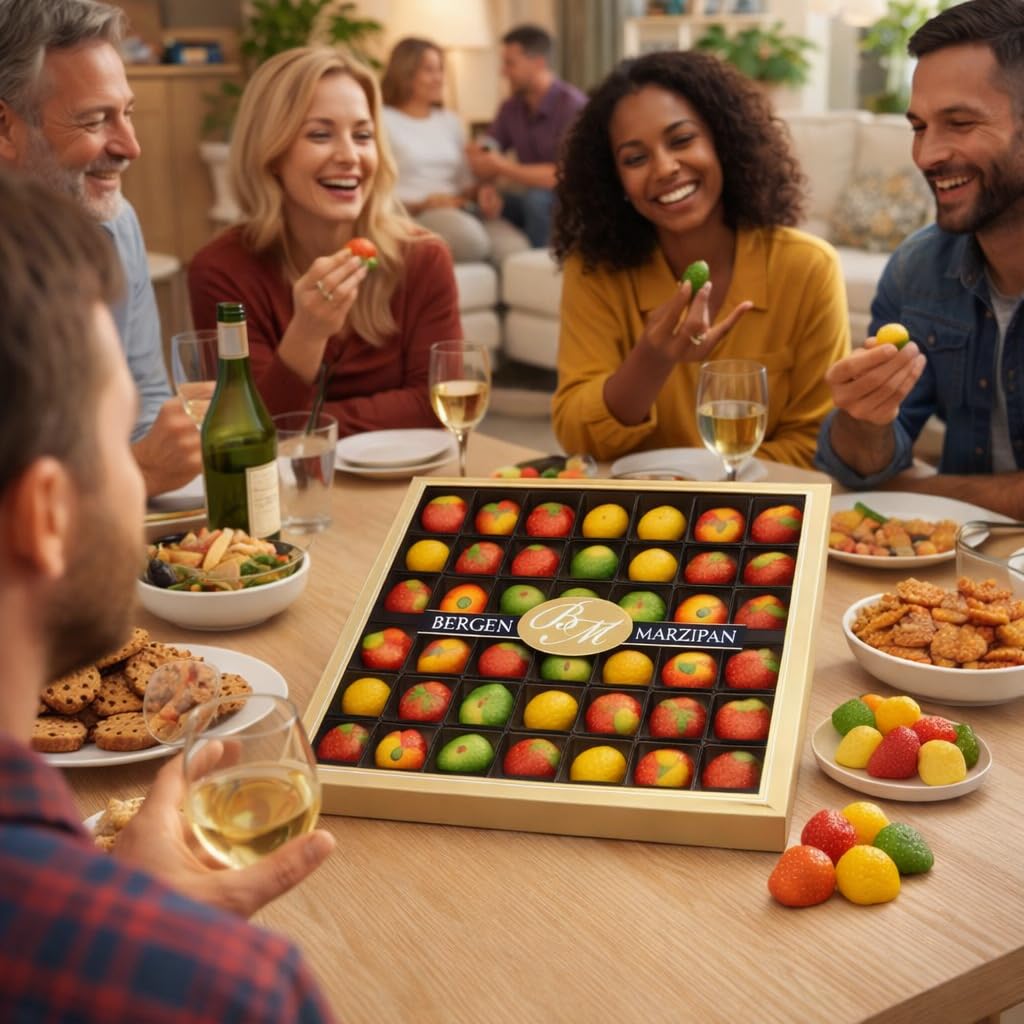 Bergen Marzipan 36-Piece Assorted Fruit Box Tray – Made in USA