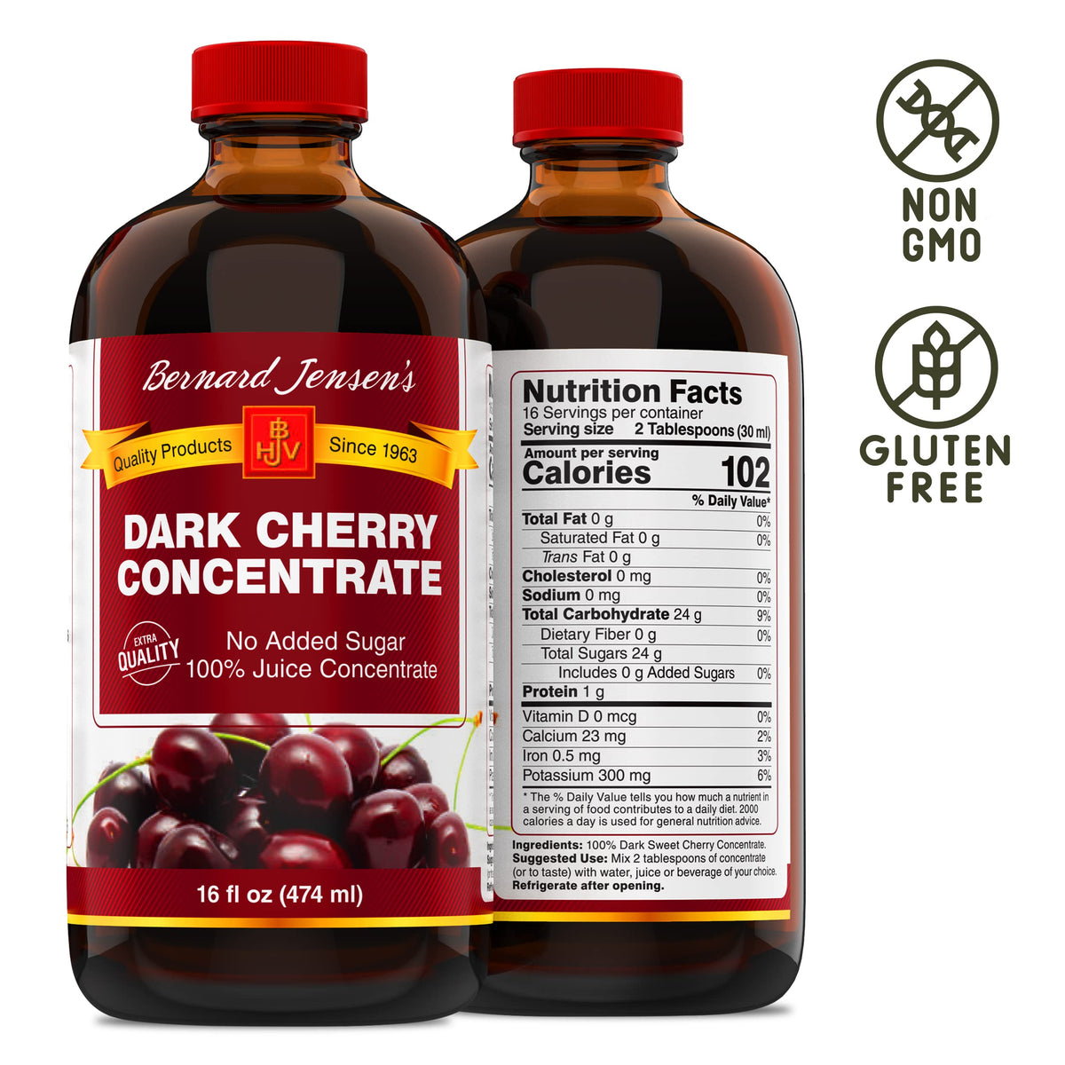 Bernard Jensen's Black Cherry Concentrate - Pure Bing Cherry Flavor, 16 oz Bottle