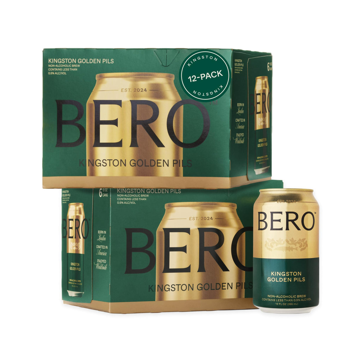 BERO Kingston Golden Pils Non-Alcoholic Beer – 12-Pack Craft Lager by Tom Holland