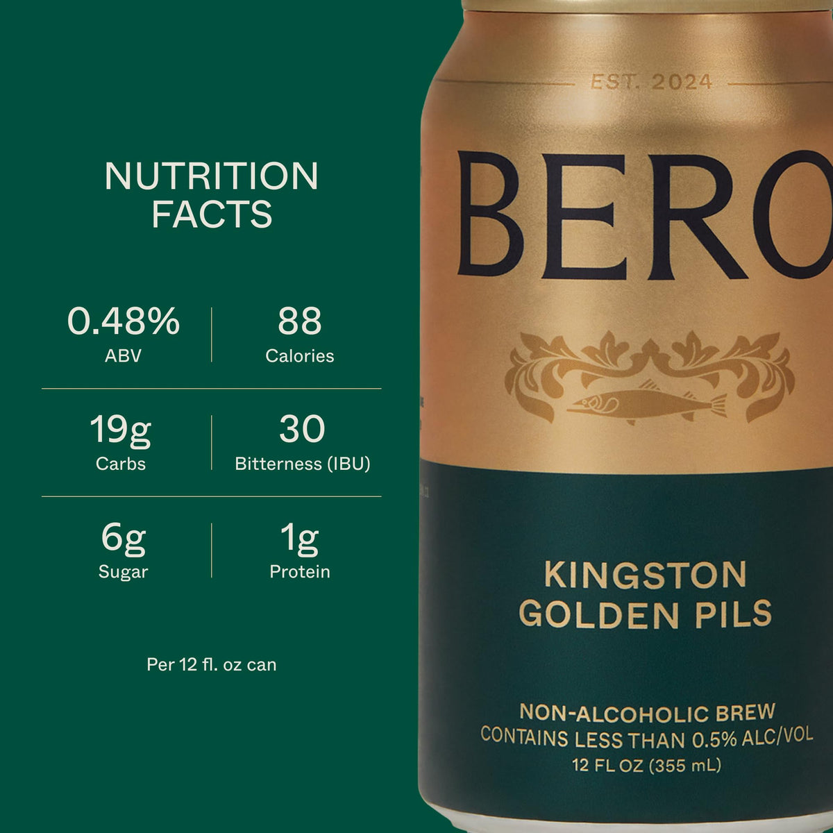 BERO Kingston Golden Pils Non-Alcoholic Beer – 12-Pack Craft Lager by Tom Holland