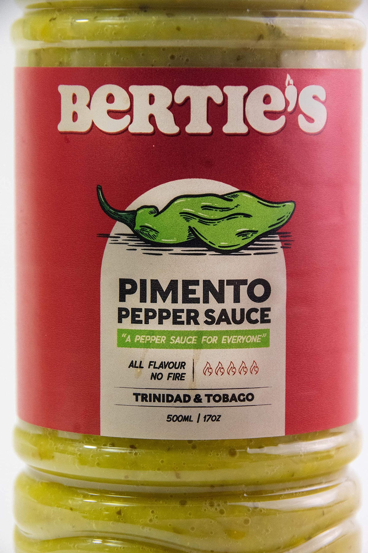 Bertie's Trinidad Pimento Sauce (17 oz / 500 ml) – Mild, Flavorful Seasoning for Meats & Vegetables