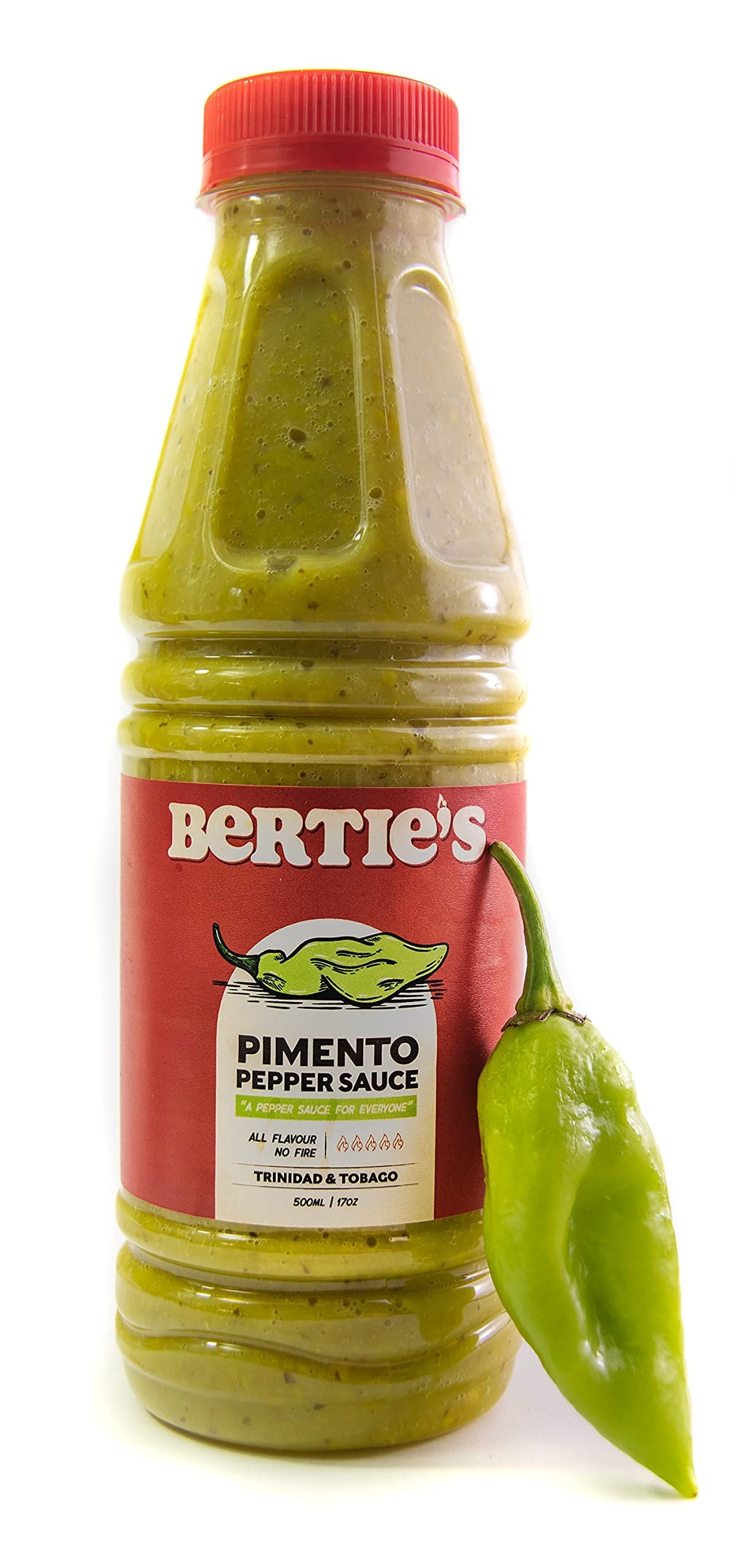 Bertie's Trinidad Pimento Sauce (17 oz / 500 ml) – Mild, Flavorful Seasoning for Meats & Vegetables