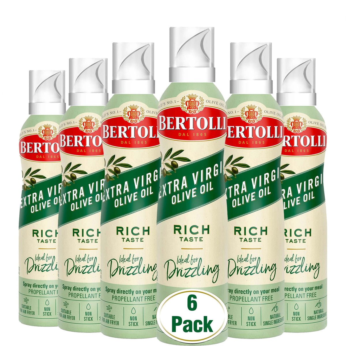 Bertolli Extra Virgin Olive Oil Spray – Rich Taste, Non-Aerosol, Polyphenols, 6 x 4.9 oz
