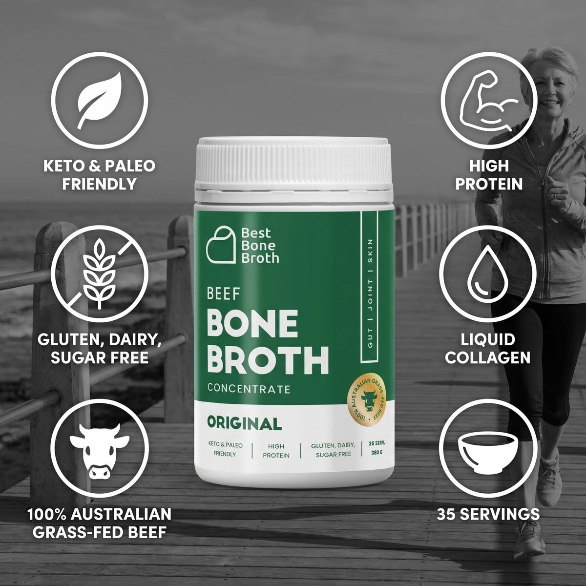 Best Bone Broth Grass-Fed Beef Bone Broth Concentrate — 35 Servings, Just Add Water, Keto & Paleo Friendly