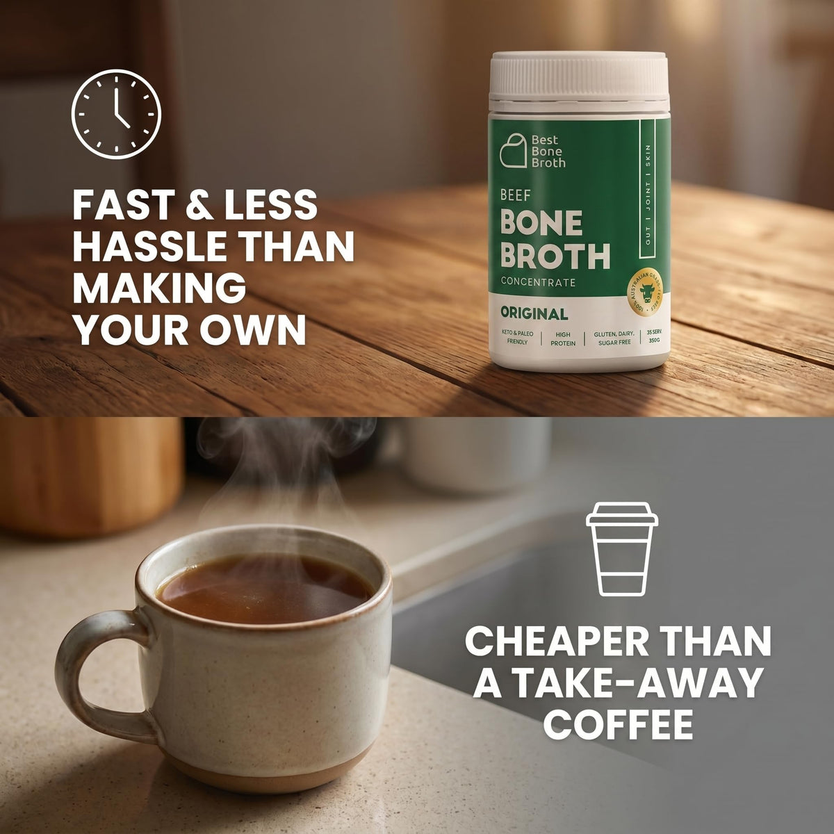 Best Bone Broth Grass-Fed Beef Bone Broth Concentrate — 35 Servings, Just Add Water, Keto & Paleo Friendly