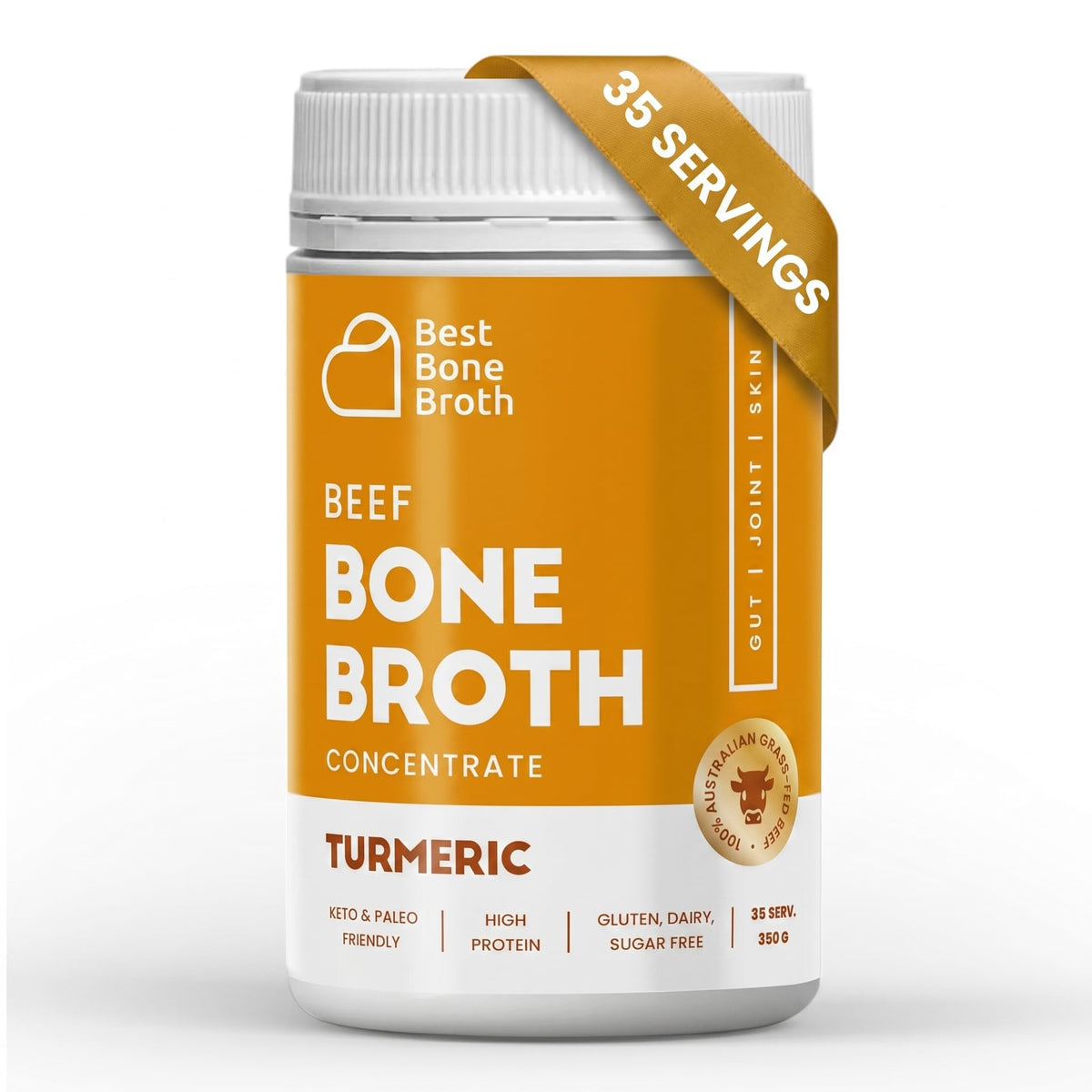 Best Bone Broth – Grass-Fed Beef Bone Broth Concentrate with Turmeric | 35 Servings