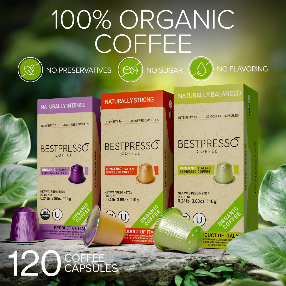 Bestpresso Organic USDA Coffee Pods for Nespresso Original Machines – 120 Pack Variety