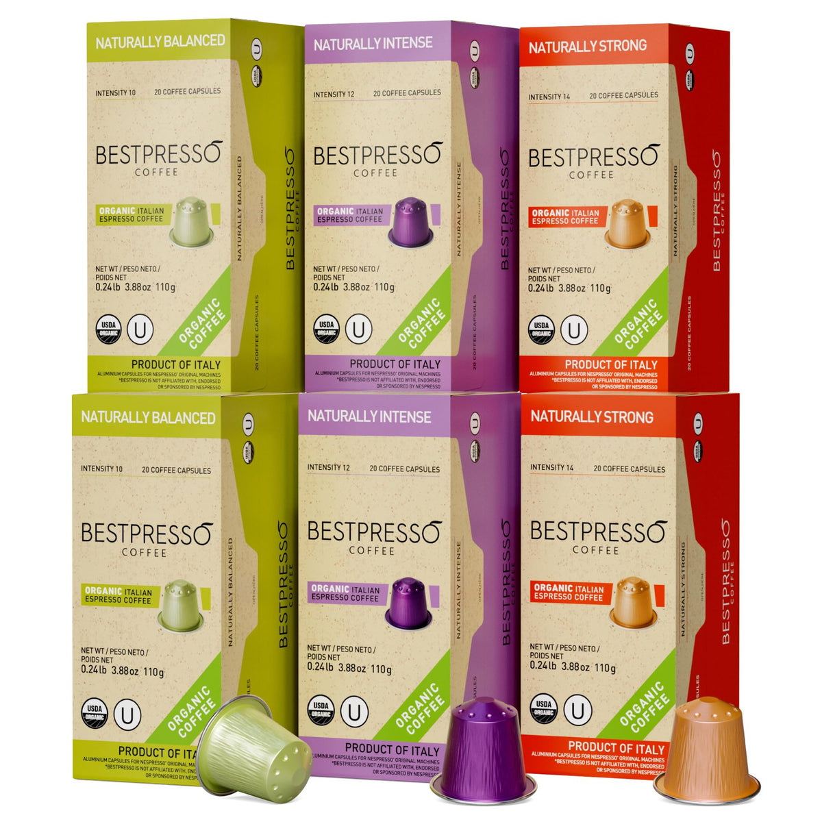 Bestpresso Organic USDA Coffee Pods for Nespresso Original Machines – 120 Pack Variety