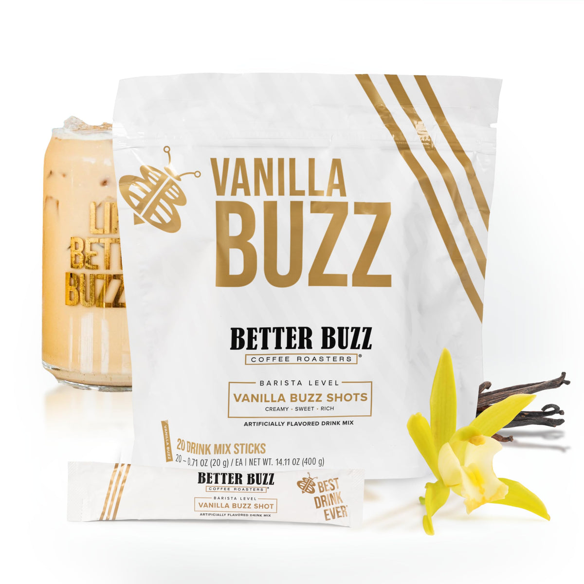 Better Buzz Vanilla Coffee Creamer Sticks – 20 Count | On-the-Go Vanilla Creamer for Coffee