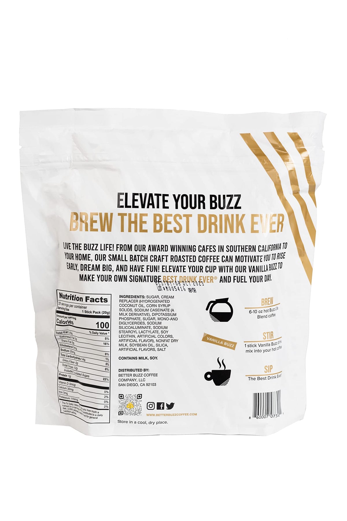 Better Buzz Vanilla Coffee Creamer Sticks – 20 Count | On-the-Go Vanilla Creamer for Coffee