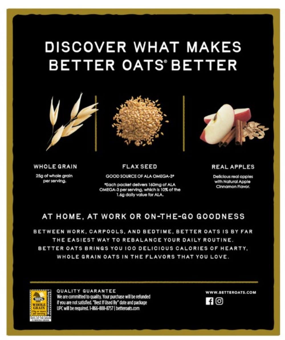 Better Oats Instant Oatmeal Apples & Cinnamon — Pack of 3, 9.8 oz each