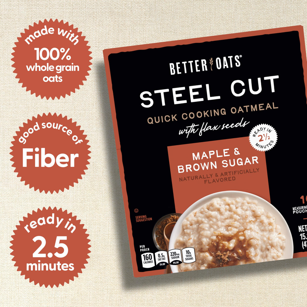 Better Oats Steel Cut Maple & Brown Sugar Oatmeal with Flax Seeds — 6 Boxes