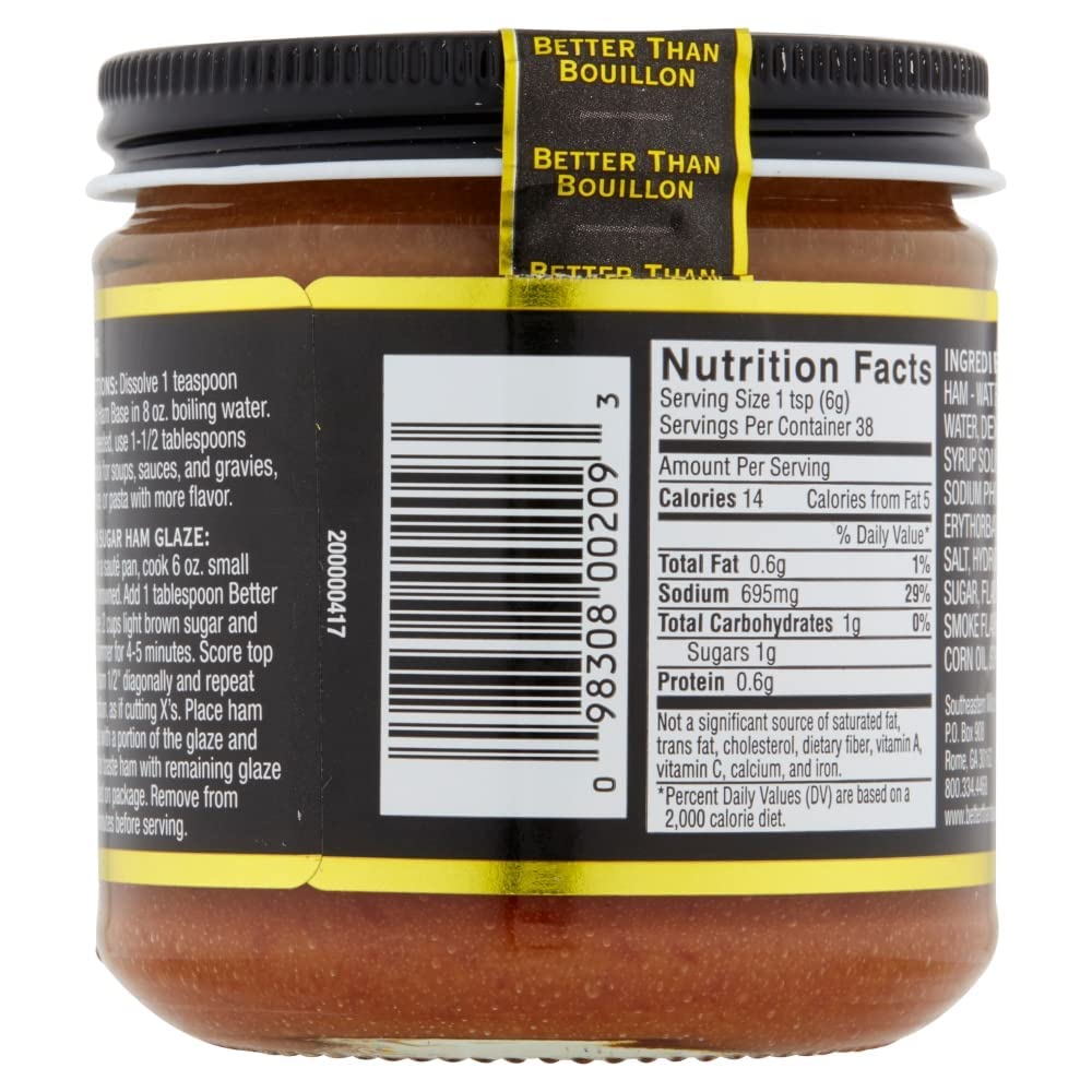 Better Than Bouillon Premium Ham Base — Rich, Blendable Ham Flavor, 38 Servings per Jar (3-Pack)