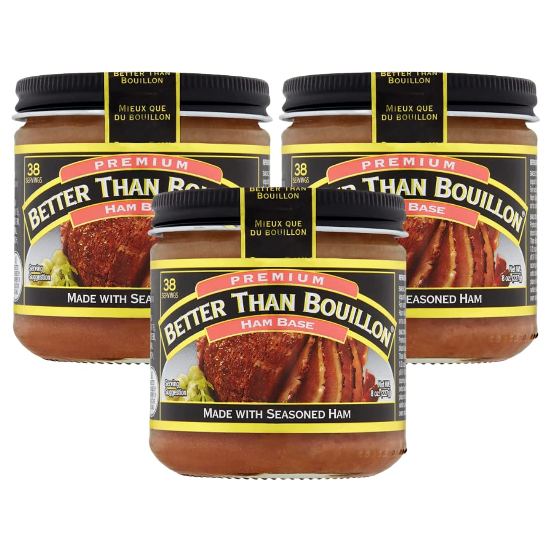 Better Than Bouillon Premium Ham Base — Rich, Blendable Ham Flavor, 38 Servings per Jar (3-Pack)