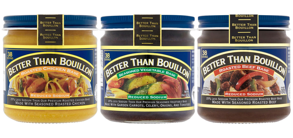 Better Than Bouillon Reduced Sodium Base Variety Pack – 3 Jars (Chicken, Beef, Vegetable)