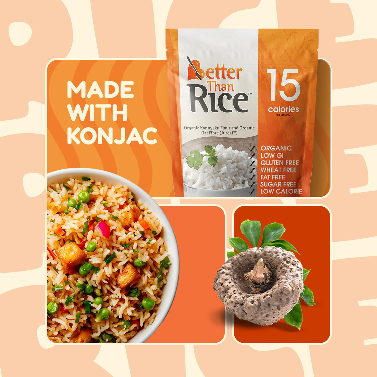 Better Than Noodles Organic Shirataki Rice – Zero Net Carbs, Low Calorie, Ready-to-Eat 6-Pack