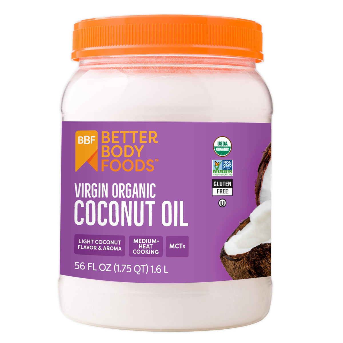 BetterBody Foods Organic Unrefined Coconut Oil – Hair & Skin Moisturizer, Light Aroma, 56 oz