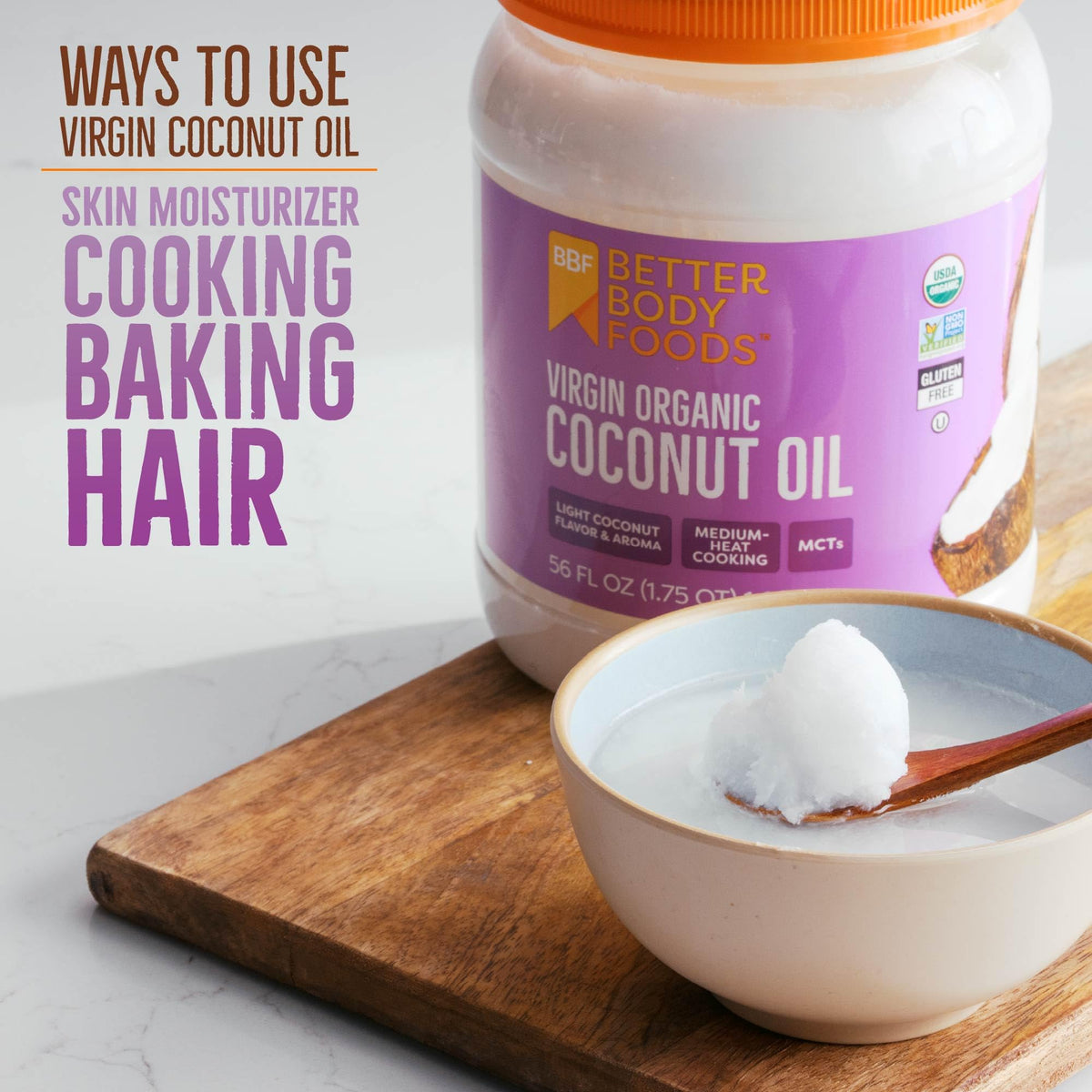 BetterBody Foods Organic Unrefined Coconut Oil – Hair & Skin Moisturizer, Light Aroma, 56 oz
