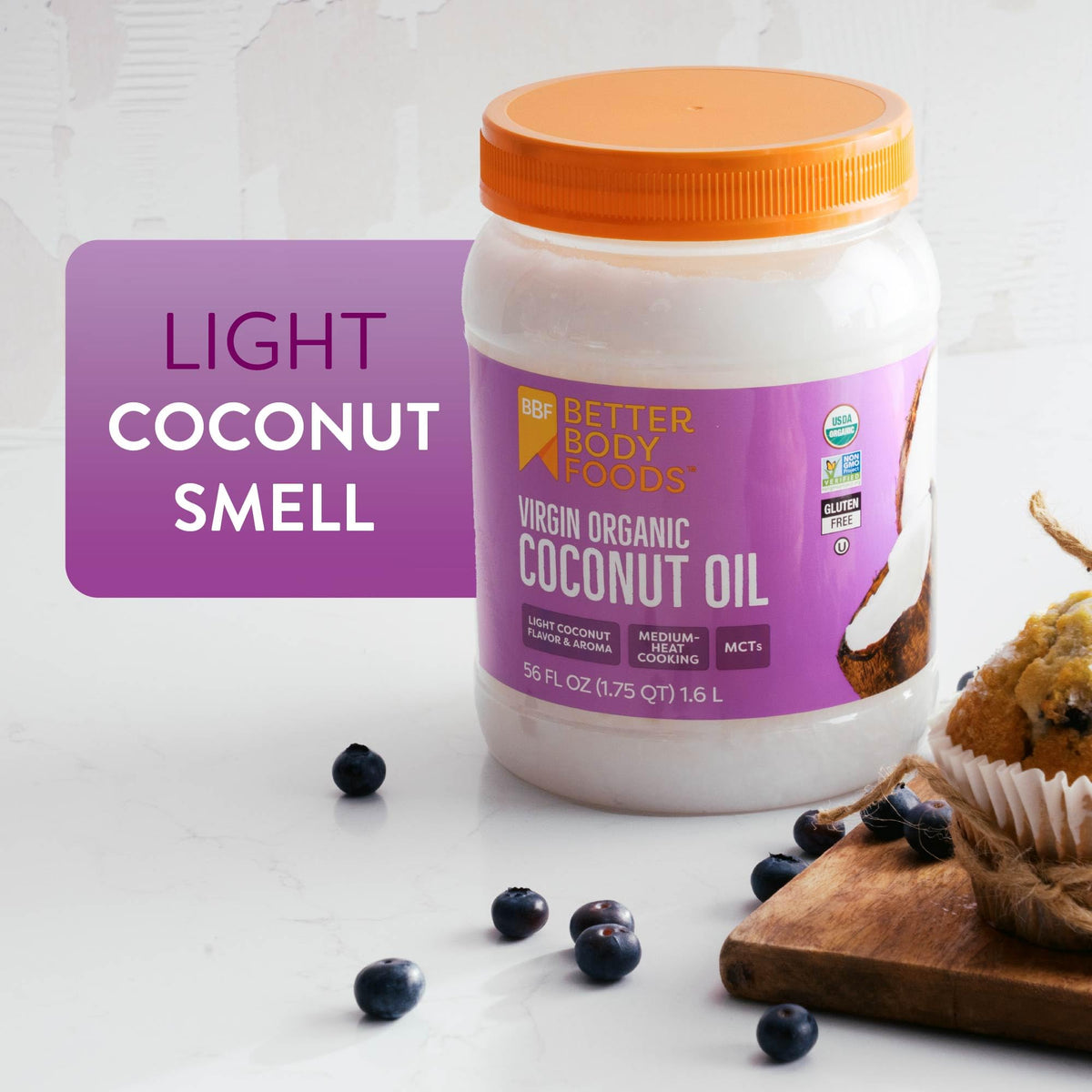 BetterBody Foods Organic Unrefined Coconut Oil – Hair & Skin Moisturizer, Light Aroma, 56 oz