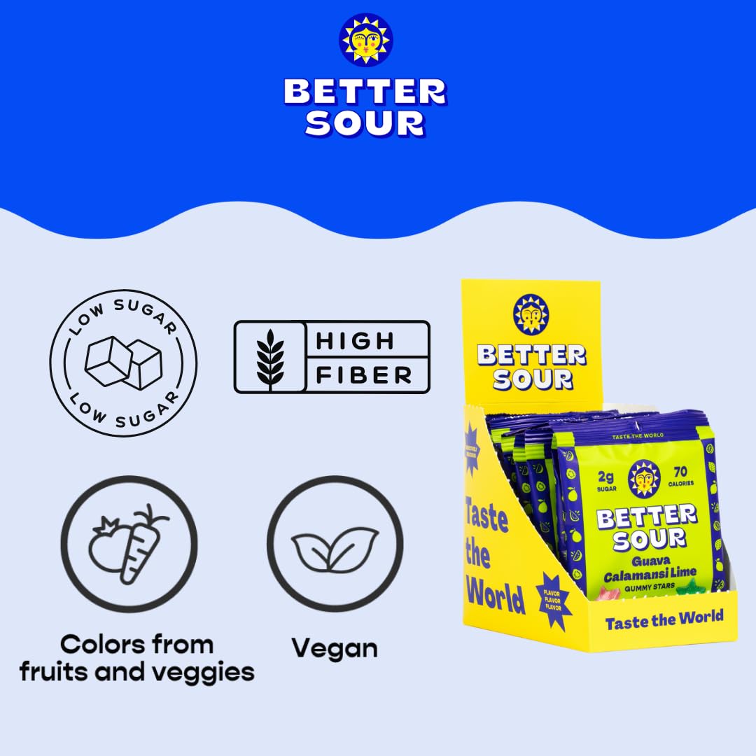 Better Sour Guava Calamansi Lime Gummy Stars – Gluten-Free Vegan Fiber Gummies (Pack of 10)