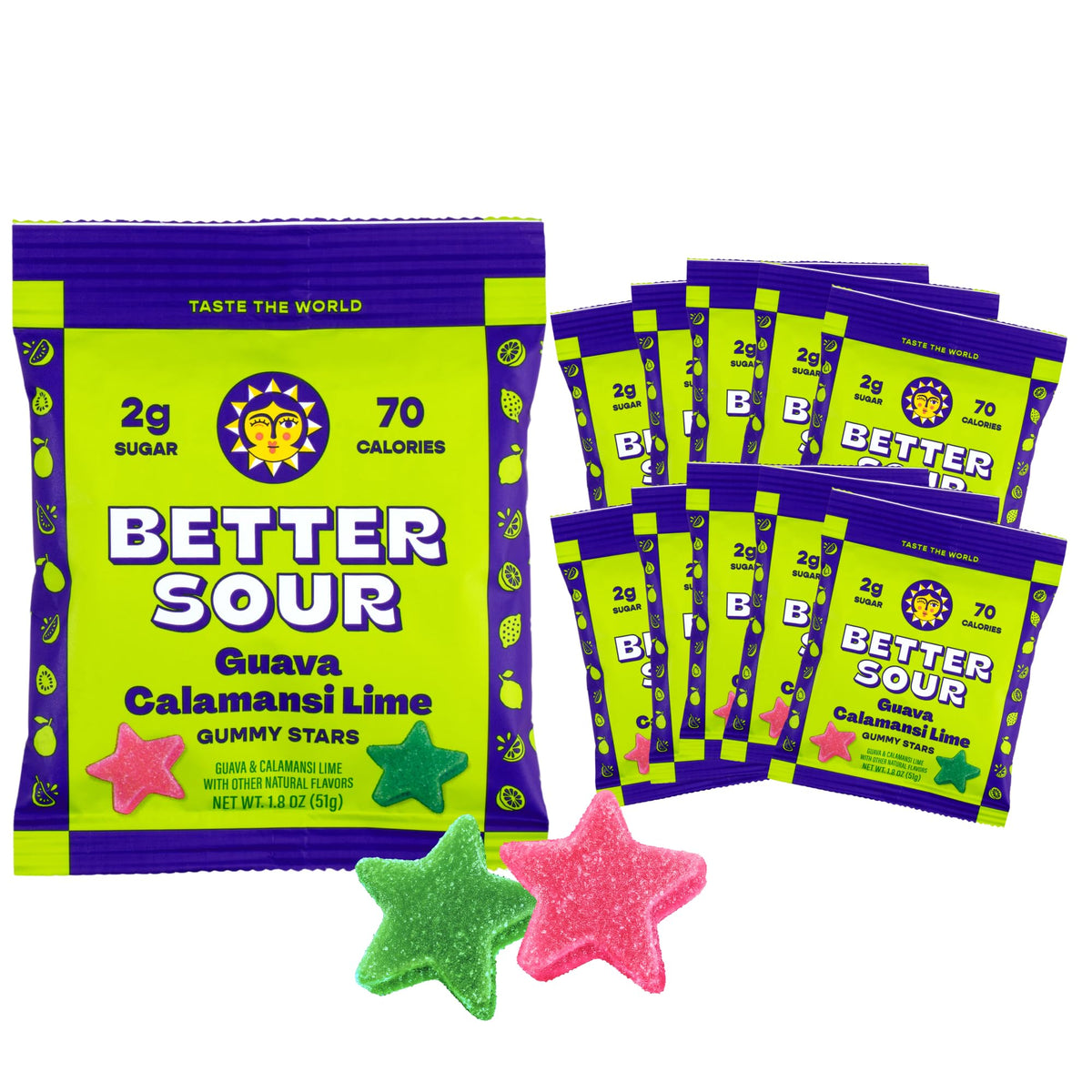 Better Sour Guava Calamansi Lime Gummy Stars – Gluten-Free Vegan Fiber Gummies (Pack of 10)