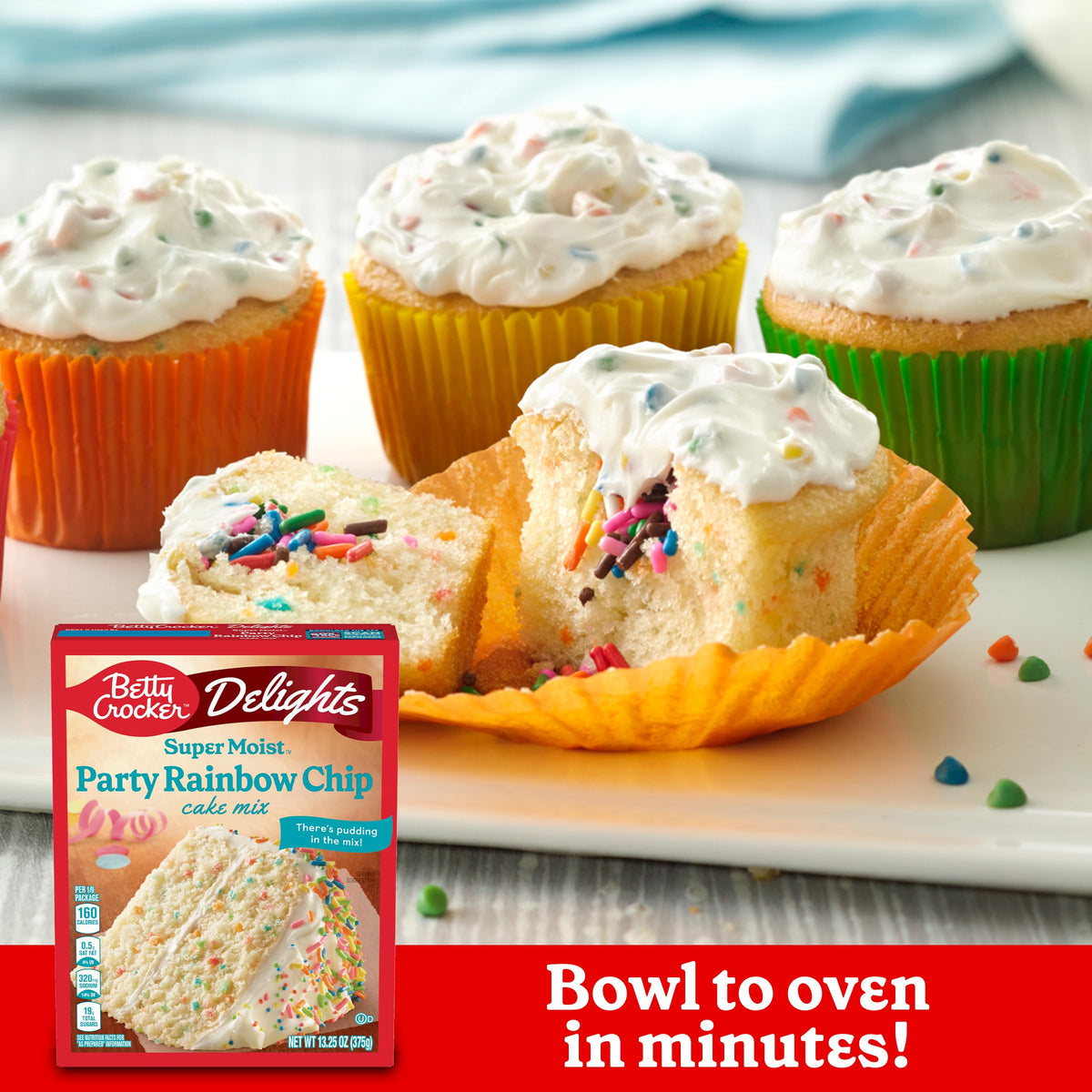 Betty Crocker Delights Super Moist Party Rainbow Chip Cake Mix, 13.25 oz, Pack of 12