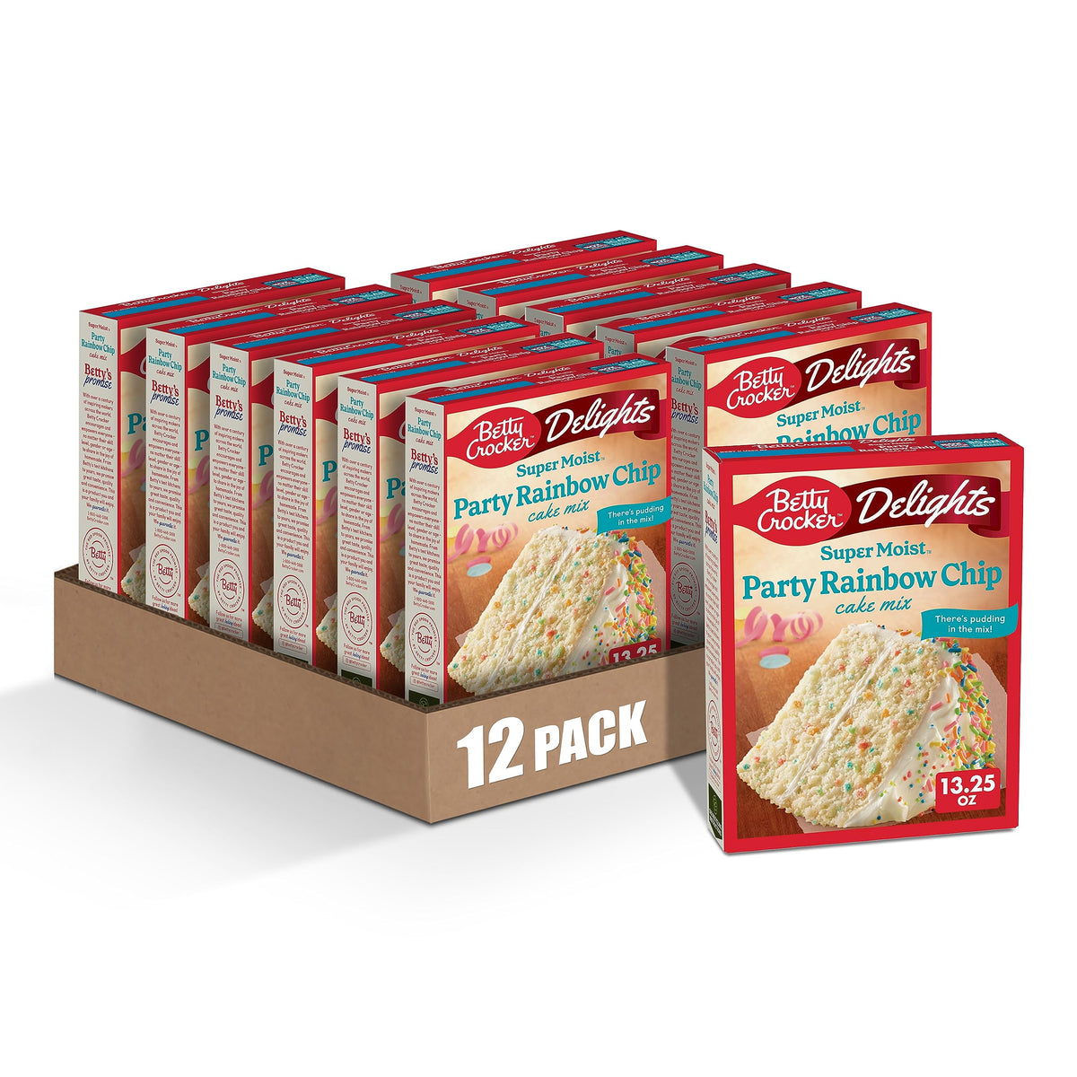 Betty Crocker Delights Super Moist Party Rainbow Chip Cake Mix, 13.25 oz, Pack of 12