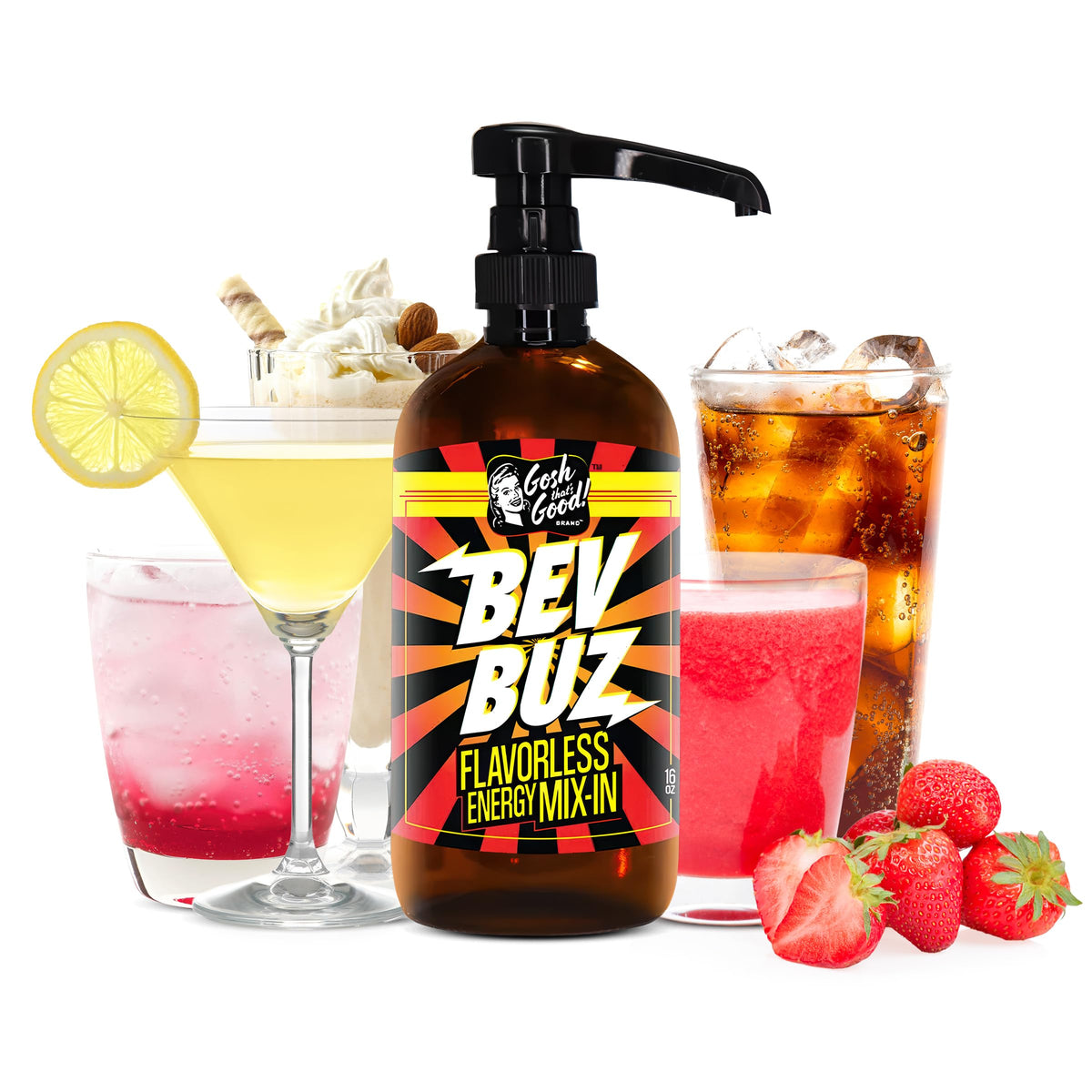 BEV BUZ™ Energy Drink Mix-In – Flavorless Liquid Caffeine for Coffee, Tea, Smoothies | 64 Servings | Gosh That's Good!